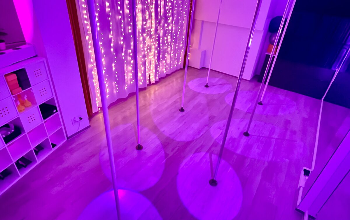 pole studio with pink light