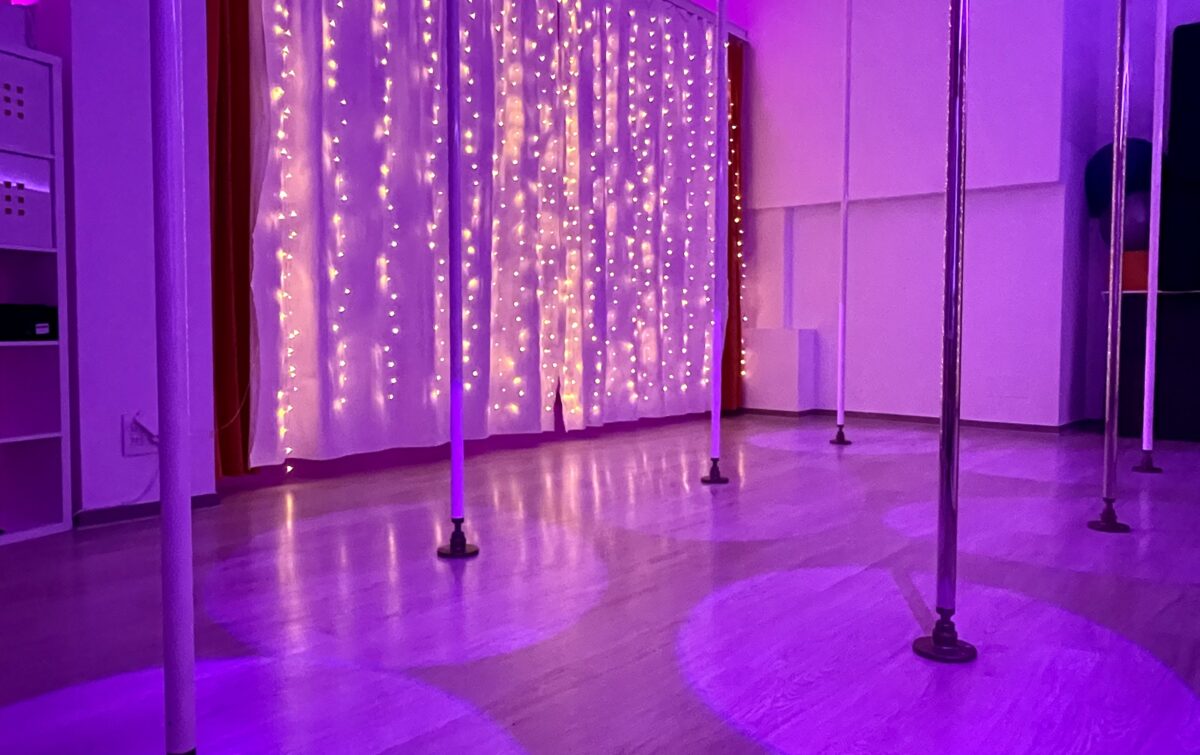 pole studio with pink light